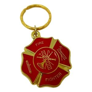 FireFighter Cross Key Chain Gold Red Maltese Cross